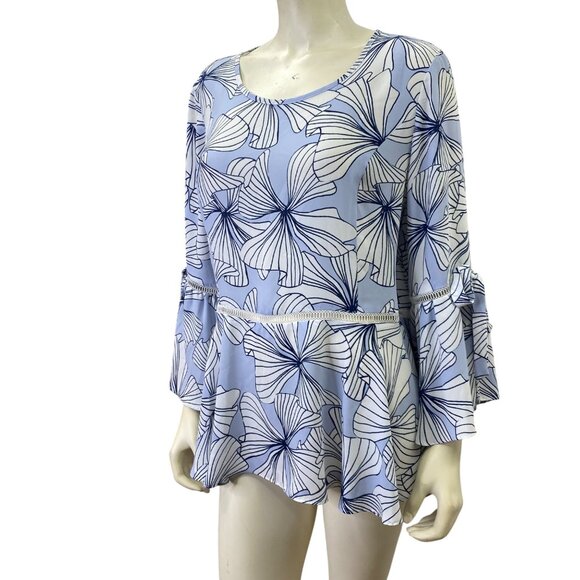 Ivanka Trump Floral Print Bell Sleeve‎ Peplum Top Lg - Picture 2 of 7